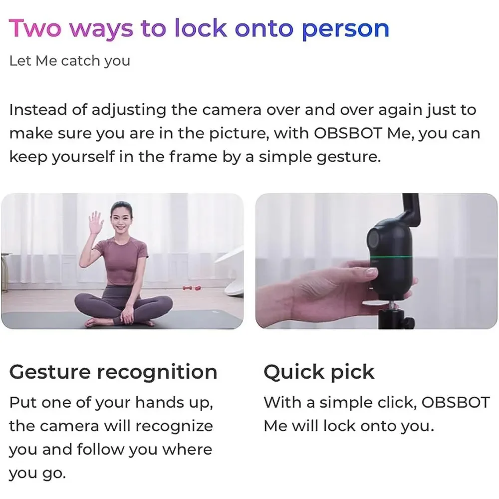 OBSBOT Me AI Auto Tracking Phone Mount Tripod 120° Gesture Control NIB